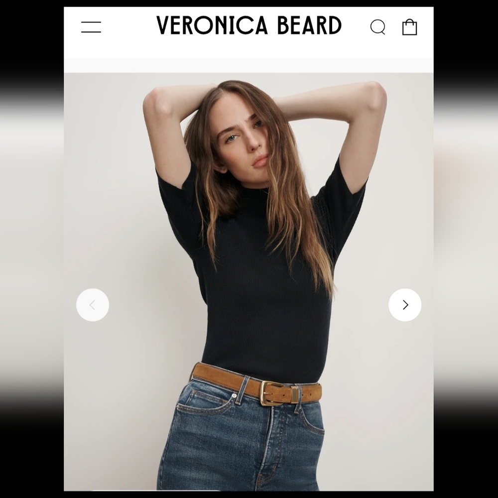 Veronica beard, black, short sleeve, mock neck, pull over sweater.XL